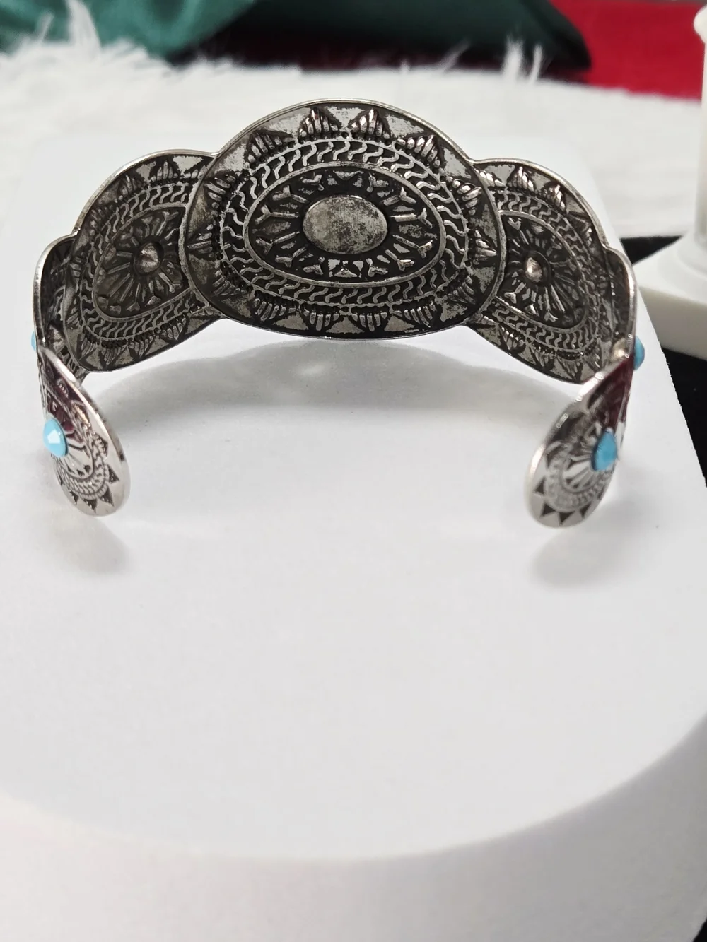 Turquoise Concho Cuff Bracelet Western Silver Open Bangle Statement Cowgirl Chic